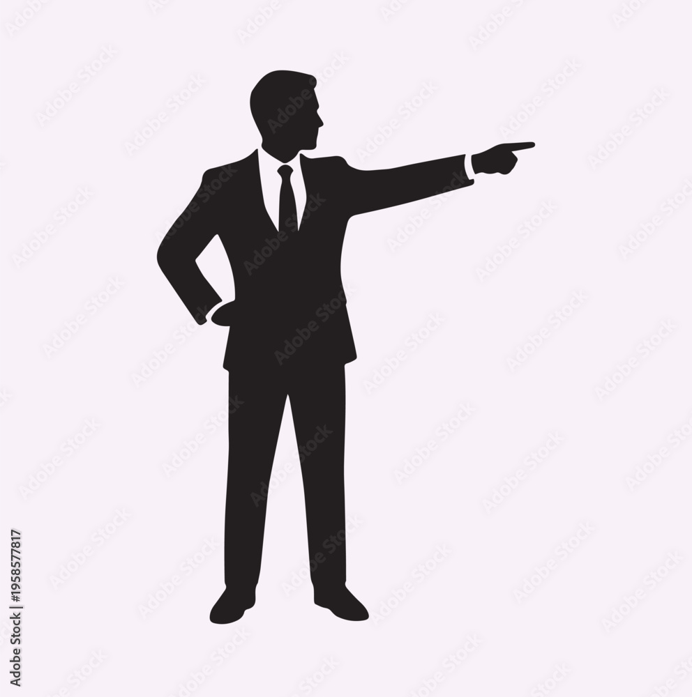 Fototapeta premium Manager Pointing Giving Instructions Authoritative Pose Silhouette Minimal Black Vector Corporate Icon Illustration