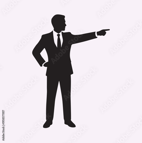 Manager Pointing Giving Instructions Authoritative Pose Silhouette Minimal Black Vector Corporate Icon Illustration