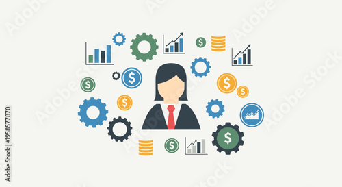 Flat minimalist illustration of business owner managing operational costs