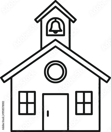 School building icon, educational architecture symbol, black line drawing, simple illustration
