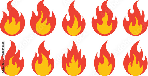 Fire flames icon flat vector collection, flame symbols