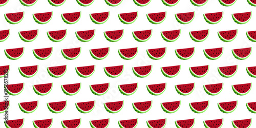 Seamless pattern of watermelon slices on a light background, fresh summer fruit design with vibrant colors.