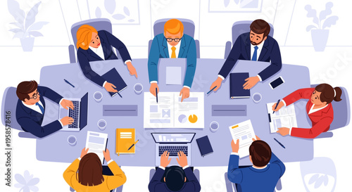 Business Professionals in Meeting Around Table.