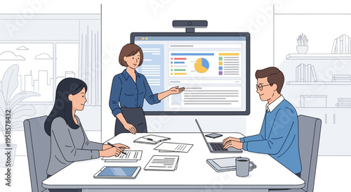 Business Professionals Discussing Data on Screen.