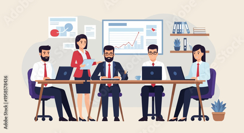 Business Professionals Working Together at Meeting Table.