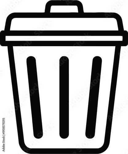 Trash can icon, waste bin symbol, garbage container, black and white vector