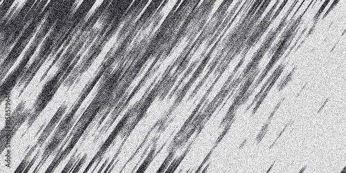 Abstract grayscale image with diagonal streaks of granular noise and lighter areas, creating a dynamic, textured pattern suitable for backgrounds or visual effects