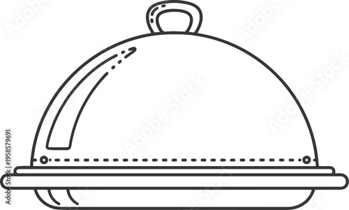Food, serving dish, cloche, serving cover, black line art