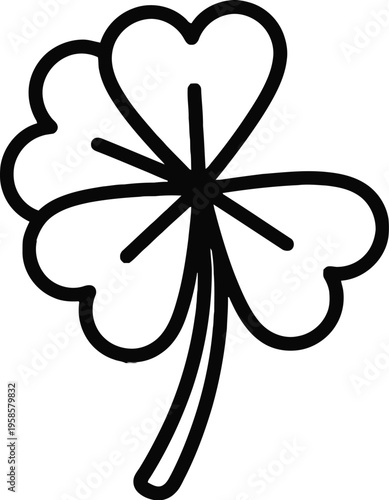 Black four-leaf clover icon, heart-shaped leaves, St. Patrick's Day symbol, lucky charm