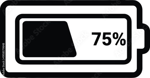 Battery icon, 75 percent charged, vector battery symbol, power indicator