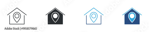 Real estate location and property marker icon set. House with map pin, home address and navigation concept. Vector illustration.