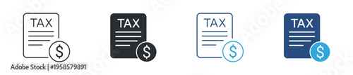 Tax document and financial report icon set. Invoice, taxation, payment and accounting concept. Vector illustration