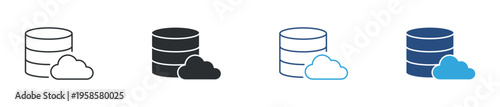 Cloud database and data storage icon set. Server, cloud computing and online data management concept. Vector illustration.