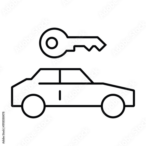 Car Rental and Auto Locksmith Side View Outline Vector Icon - Car Rental Icon