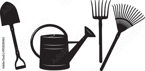 Gardening tools silhouette set for landscaping and yard work