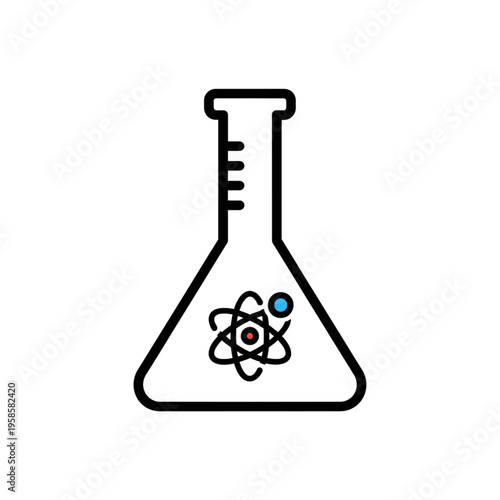 Science Flask with Atom Icon - Chemistry Experiment Illustration.