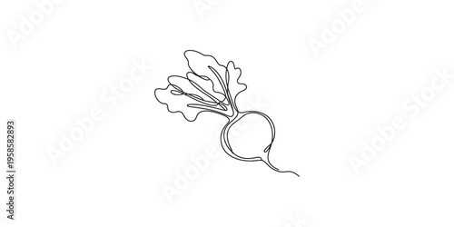 A simple line drawing of a turnip with leafy greens on a white background vegetable