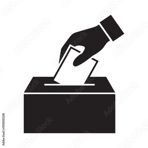 A hand inserting a ballot into a black election box civic duty
