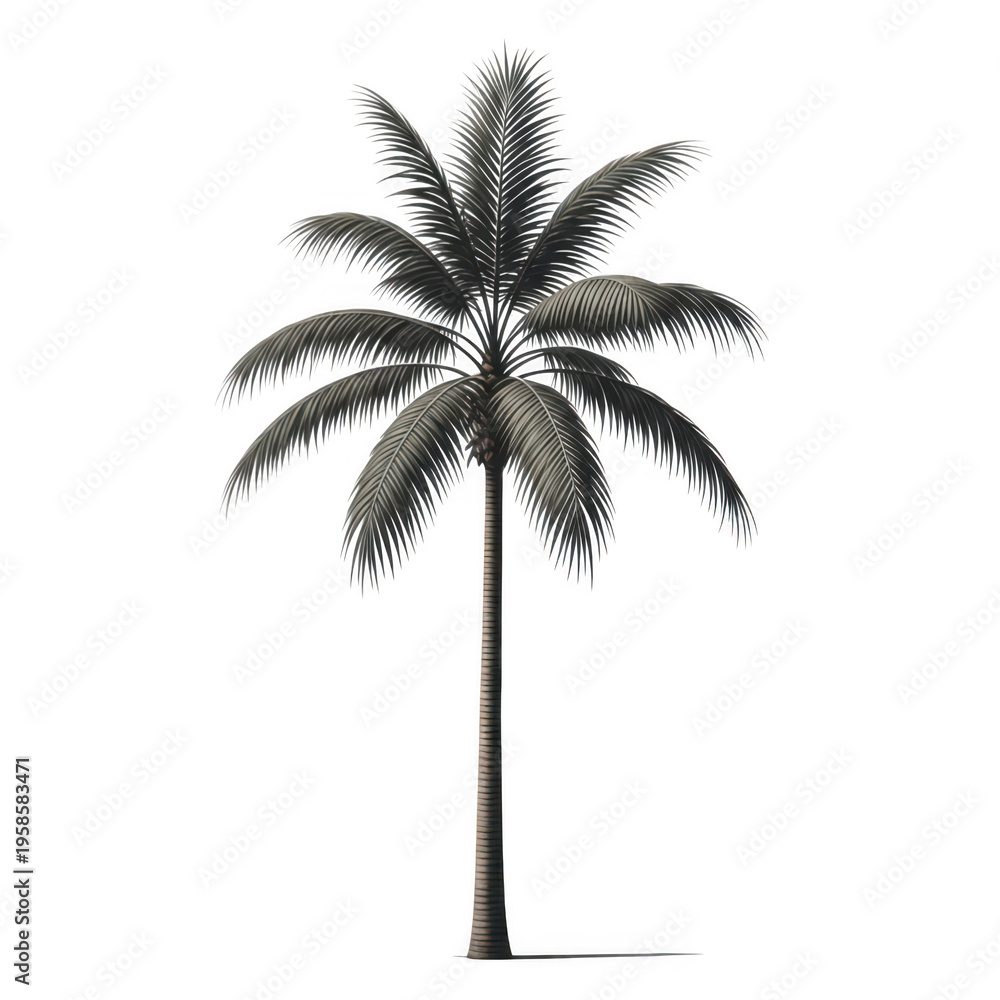 Obraz premium Graceful silhouette of a lone palm tree against a plain backdrop isolated on transparent background