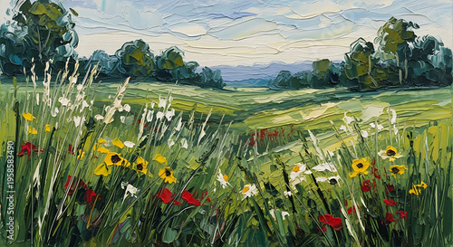 Serene landscape of wildflowers in a green meadow