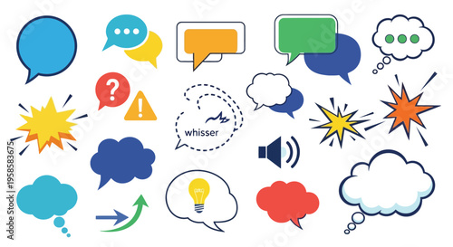 A collection of colorful speech bubbles and icons