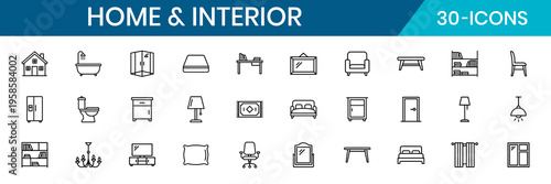 Smart Home Tech Thin Line Icon Set