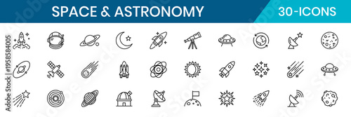 Space Astronomy Thin Line Icon Set