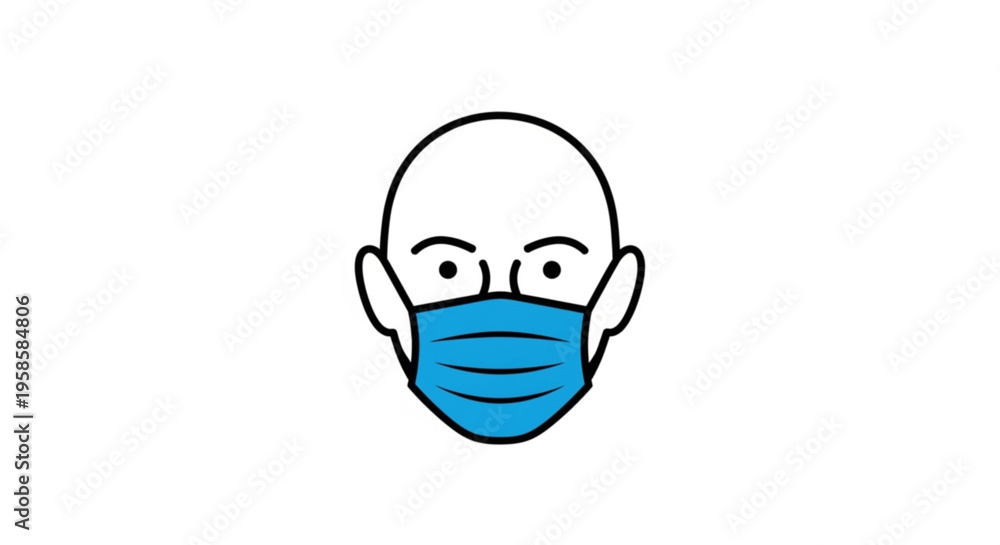 Obraz premium Person wearing blue face mask looking forward simple line drawing illustration