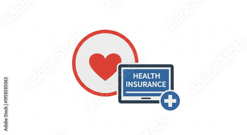 Health insurance concept with heart symbol and laptop on white background for medical care and wellness
