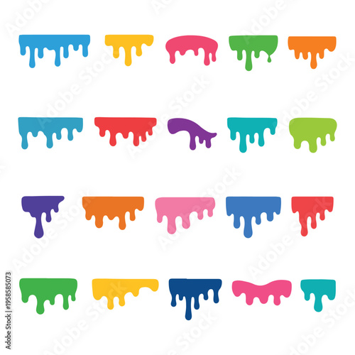 Colorful Dripping Paint Vector Icons Set – Slime Shapes, Liquid Drops, Abstract Pattern