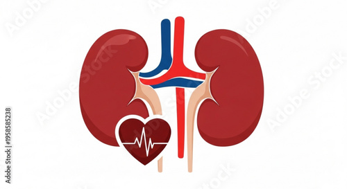Human kidney and heart anatomy with circulatory system illustration