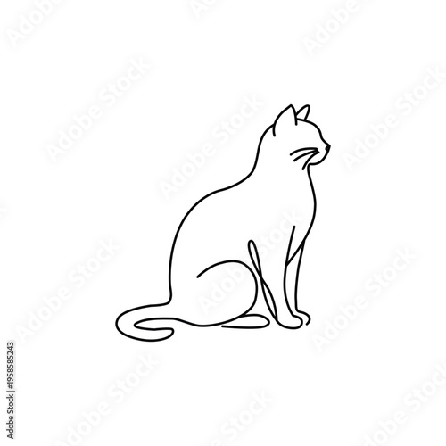 Cat Line Drawing Vector Icon – Minimalist Silhouette, Pet Outline, Animal Design