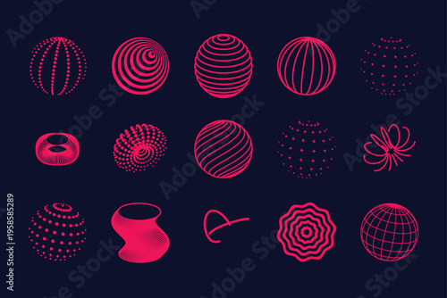 Futuristic Abstract 3D Wireframe Spheres and Pink Geometric Shapes