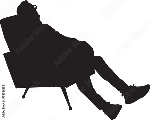 vector, silhouette of  side view of a portrait of a mature man sitting relaxed in an armchair looking upwards