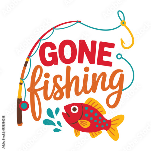 Gone fishing a playful illustration with a fish and fishing rod