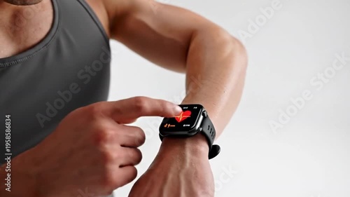 Man wearing smartwatch on wrist closeup.