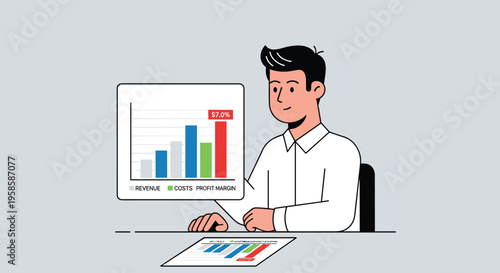 Flat minimalist illustration of business owner planning salary allocation