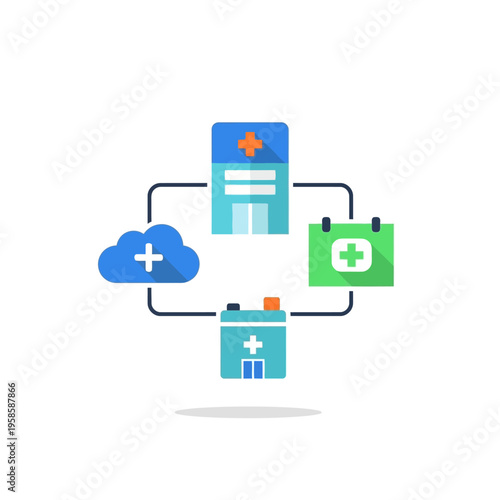 Medical technology cloud connection healthcare icons.