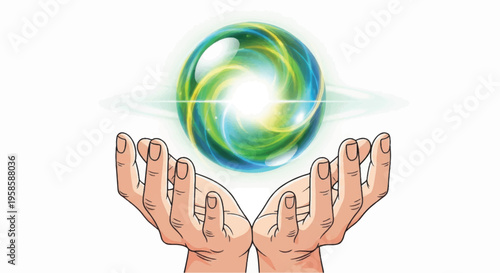 Hands Holding a Glowing Orb Illustration.