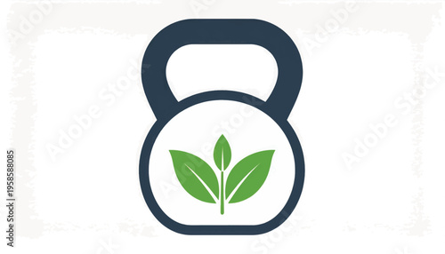 Kettlebell with Green Leaves Fitness Icon.