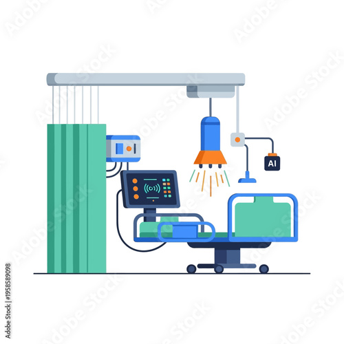 Modern Hospital Bed with Medical Equipment and AI Integration.