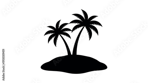 Two black palm trees on island silhouette