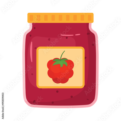 Delicious Raspberry jam in jar flat clipart vector illustration