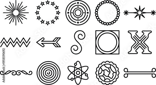 Collection Of Abstract Minimalist Geometric Graphic Design Elements Featuring Various Circles Squares Rectangles And Organic Shapes For Modern Branding Vector