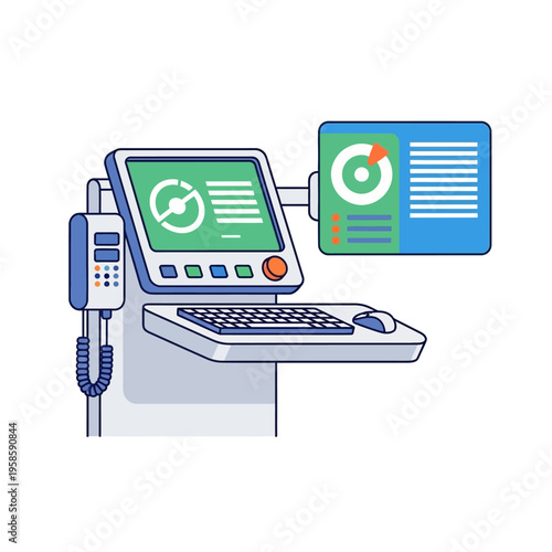Modern Medical Equipment with Digital Displays and Keyboard.