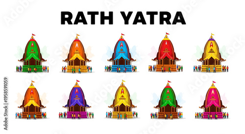 Vibrant rath yatra festival chariots in diverse colors