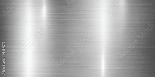 Brushed metal surface with horizontal grain and vertical light streaks, metallic texture background for industrial design, brushed aluminum