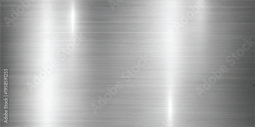 Metallic brushed steel texture with horizontal grain and bright vertical light reflection, clean industrial background, metal texture