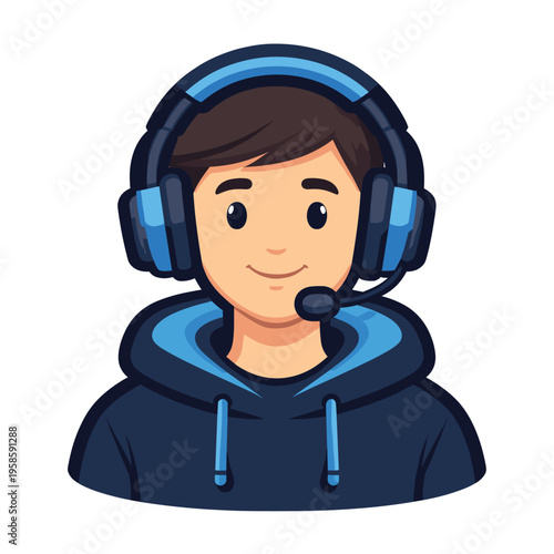 Gaming Support Agent Man With Headset Using Headset And Microphone