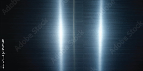 Cool blue light streaks on dark brushed metal texture, abstract industrial background with horizontal grain, cool colors